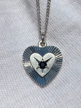 ✨ Sterling Silver Celestial Starburst Textured Heart Pendant Necklace ✨